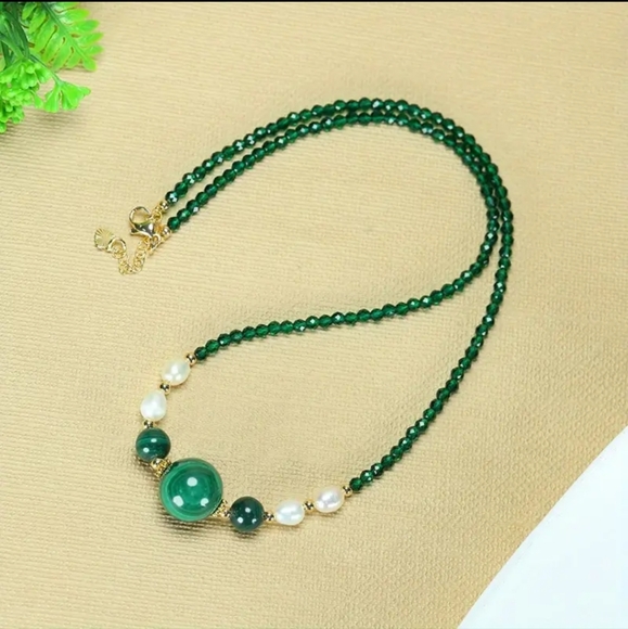 Natural Malachite Pendant Bead Unisex Necklace. - Picture 3 of 6